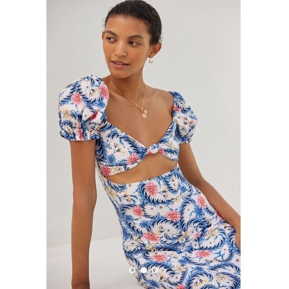 Agua Bendita Blue and Pink Floral Maxi Dress - Picture 2 of 13